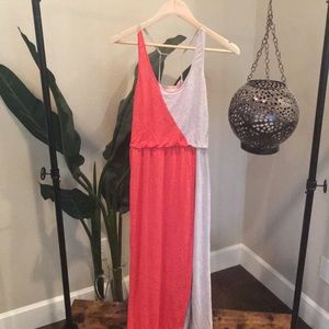 Sexy back vibrant coral maxi sundress
